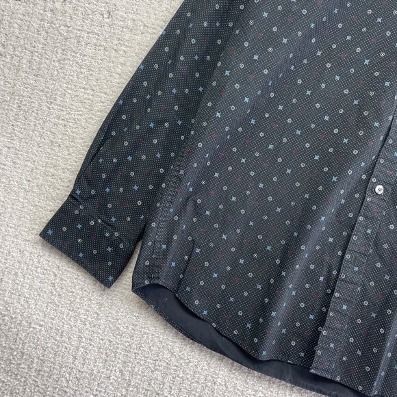 Ben Sherman Shirt Mens XL Dark Blue Geometric AOP Dots Button Down Slim Fit - Picture 2 of 12